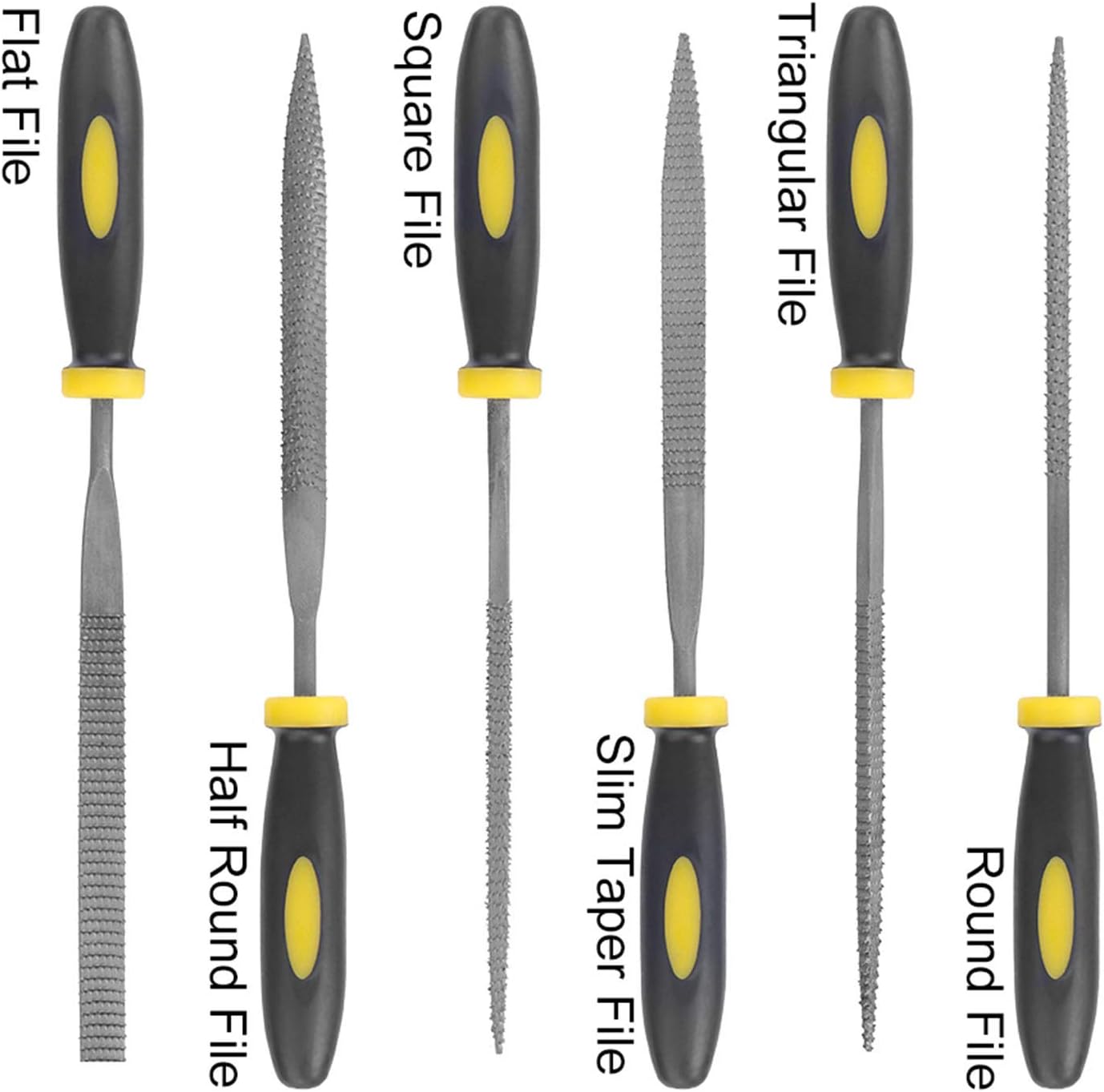 thumbnail image 2 of Wood File KALIM Mini Needle File Set (Carbon Steel 6 Piece-Set) Hardened Alloy Strength Steel - Set Includes Flat, Flat Warding, Square, Triangular, Round, And Half-Round File(6'' Total Length Metal Files For 2 of 12