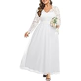 Talisea Plus Size Formal Wedding Dresses - Gowns Evening Prom Elegant V Neck Long Sleeve Lace Chiffon Long Maxi Dress