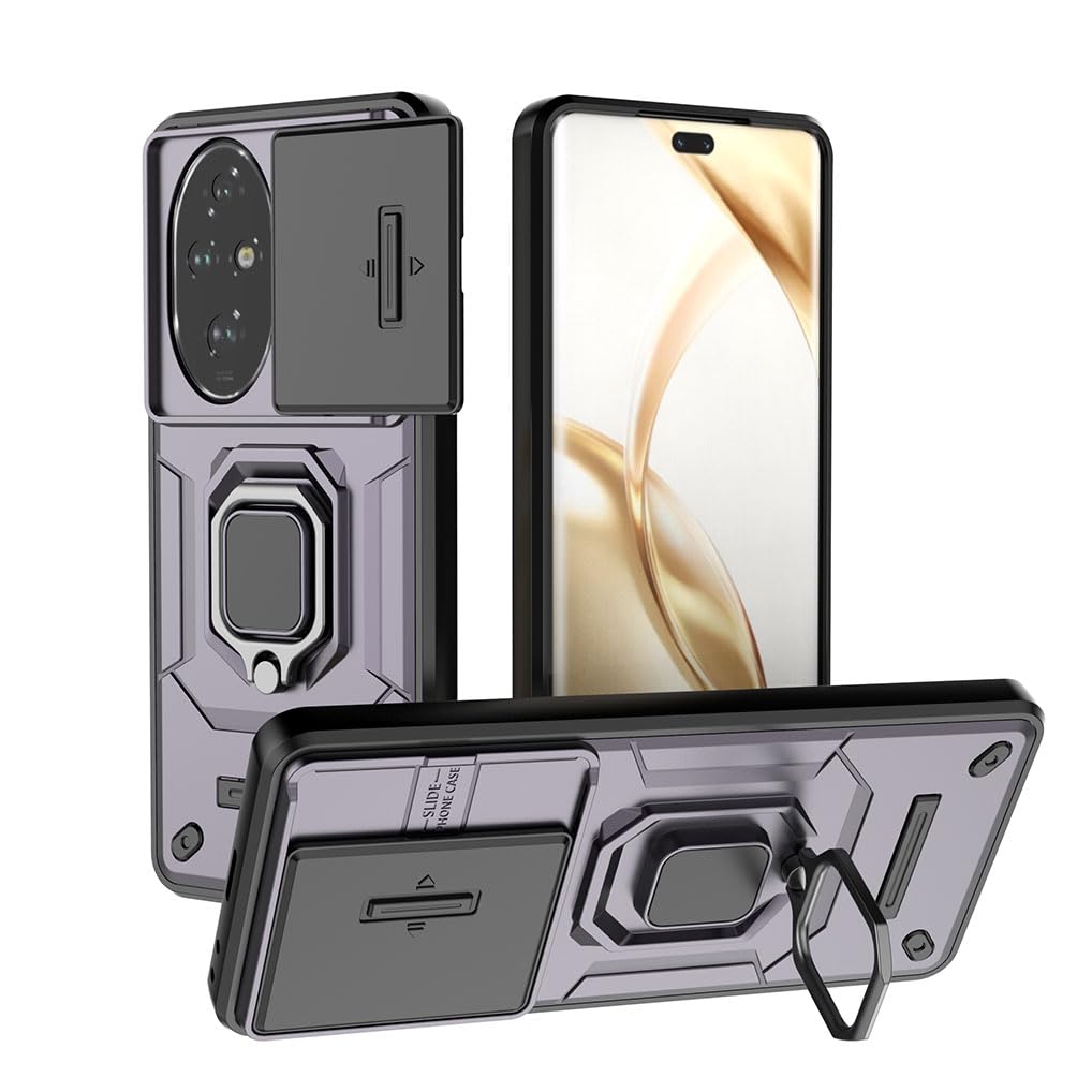 SEAHAI Case for Honor 200 5G, Ultra-thin Protective Silicone TPU Shockproof Hybrid Hard PC Back Phone Cover, with Slide Camera Cover and Ring Kickstand - Purple