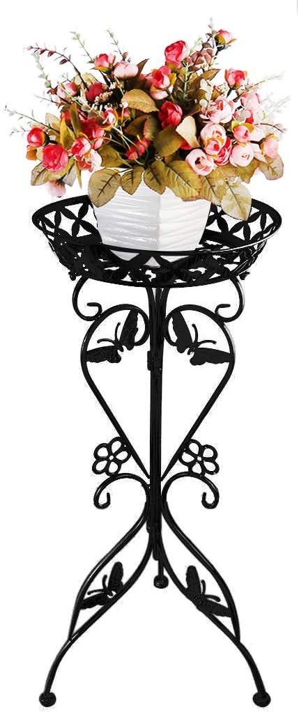 ReallyPow Floor Plant Pot Stand Plant Rack Multi-Function Iron Art Flowerpot Base Holder Rack for Balcony Living Room Decor (Black)
