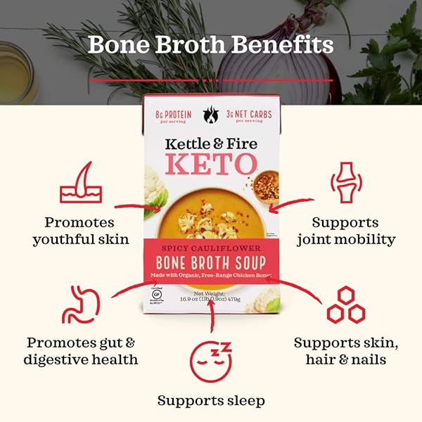 KETTLE & FIRE SPICY CAULIFLOWER SOUP WITH BONE BROTH, 16.9 OZ