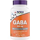Now Supplements GABA 500 mg Capsules, Premium GABA Supplement for Stress Relief, Vegetarian, Vegan, and Kosher Friendly, Ideal for Balanced Brain Function*, 300 Capsules