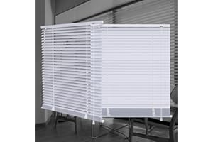 SEEYE Mini Blinds Aluminum Venetian Slat Blinds Blackout Horizontal Shades for Windows Anti-UV Waterproof Light Adjustment Bathroom Temporary Easy to Install 32" W x 64" L,White