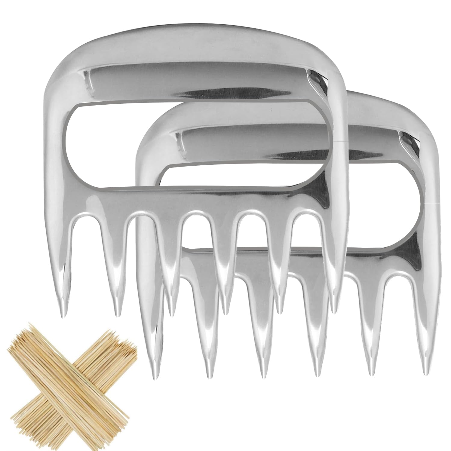 Generise Pair of Stainless Steel Bear Meat Claws for Cooking and BBQ | Heavy-Duty Meat Shredders, Ultra-Sharp Claws for Handling, Lifting & Shredding Meat | Inc x150 BBQ Skewers