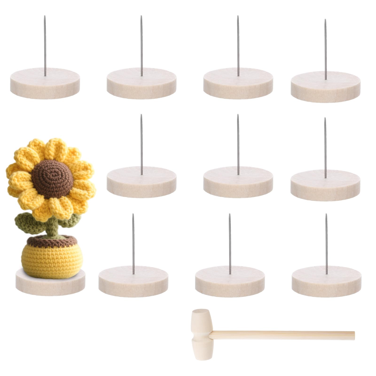 Photo 1 of 12PCS Positive Crochet Doll Stands Wooden, Wooden Base Single Needle Holder for Crochet Dolls Figurines Knitted Doll Display Stand for Positive Potato, Base Holder for Support Pickle Animal Toys