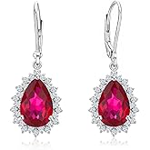 RANDES Pear Dangle Earrings for Women 925 Sterling Silver Created Ruby/Emerald/Sapphire/Opal Gemstone Birthstone Earrings Halo Teardrop Earrings