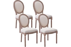 Virabit French Country Dining Chairs Set of 4, Vintage Louis Chairs with Curved Backrest and Beautifully Carved Solid Wood Frame Farmhouse Dining Chairs for Living Room, Kitchen, Restaurant