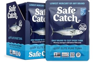 Safe Catch Elite Tuna Wild-Caught Lowest Mercury Tuna Fish Pouch Gluten-Free Keto Food Non-GMO Kosher Paleo-Friendly High Protein Snack, No Water Oil Tuna, Pack of 12 Tuna Pouches 3oz