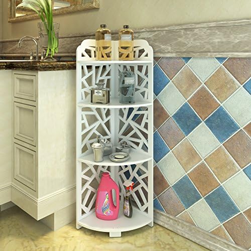 MYBESTFURN Waterproof 4 Tiers Corner Shelf Multipurpose Bathroom Storage Rack Bookcase Flower Stand Green Plastic-Wood Furniture 9.5X9.5X37 Inches - White MB209A