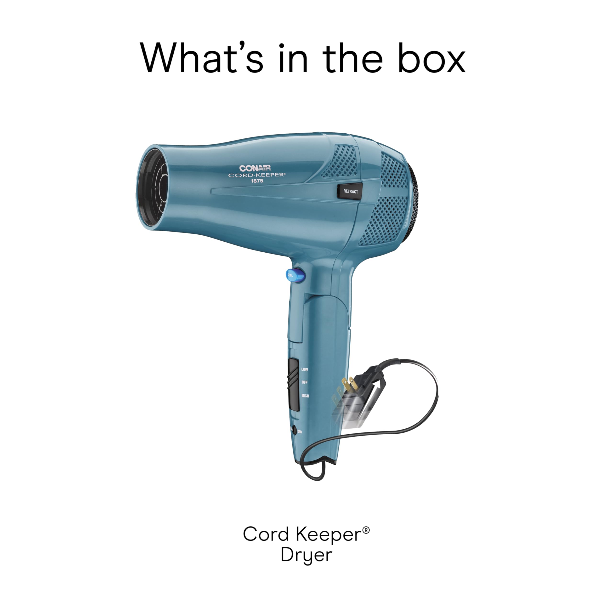 Conair Cord-Keeper Dryer with Folding Handle and Retractable Cord, 1875W Travel Hair Dryer, Ionic Technology, Teal