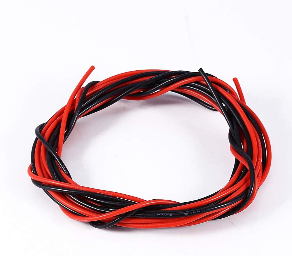 18AWG 5m Flexible Soft Silicone Cable Electronic Tinned Copper Stranded 18 Gauge Wire for RC Models Toy (2.5 Meter Red + 2.5 Meter Black)