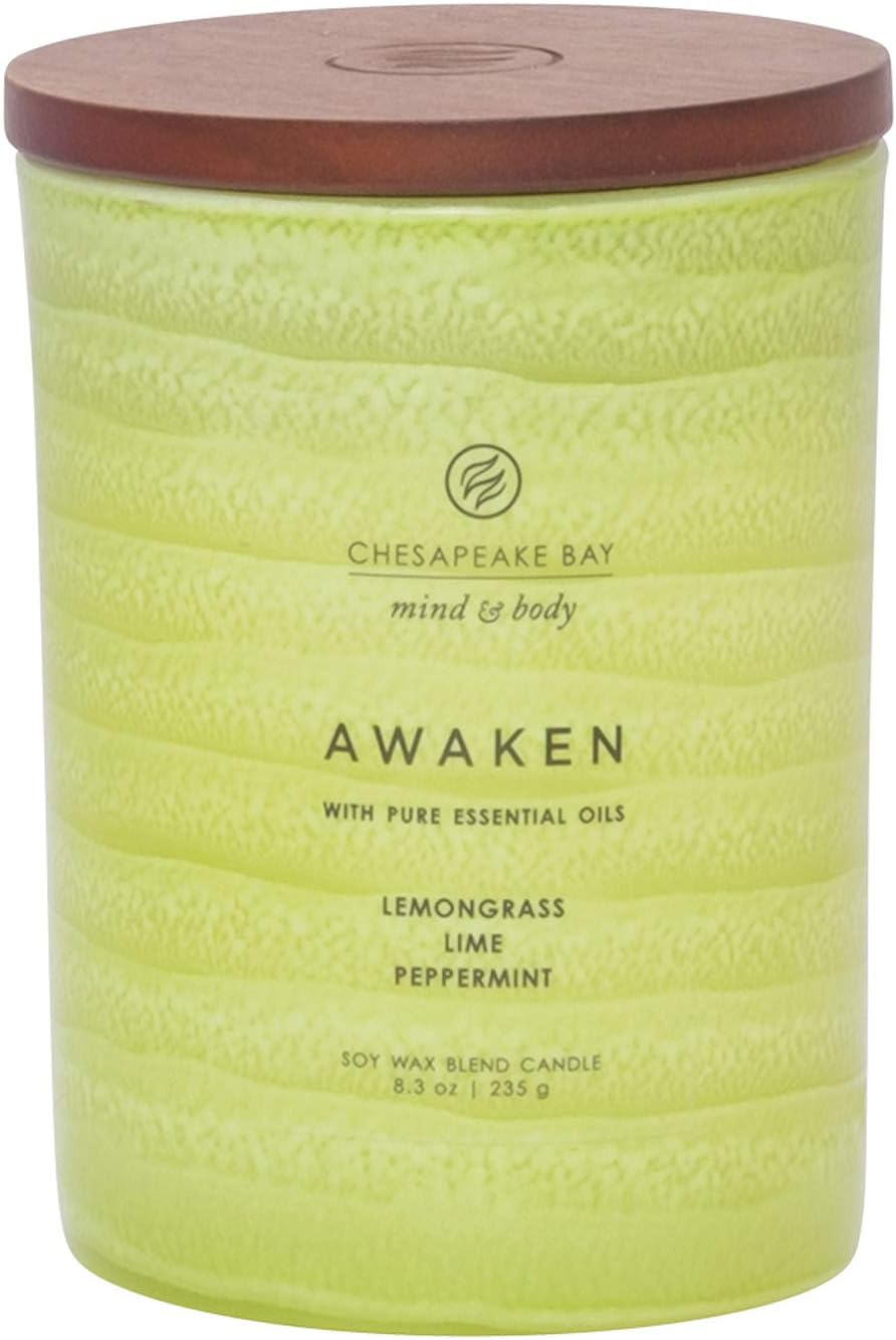 Chesapeake Bay Candle Mind & Body Serenity Scented Candle, Awaken with Pure Essential Oils (Lemongrass, Lime, Peppermint), Medium