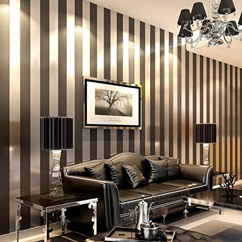 QIHANG Modern Minimalist Non-woven Vertical Stripes Wallpaper Roll Black Gray 0.53m10m=5.3㎡