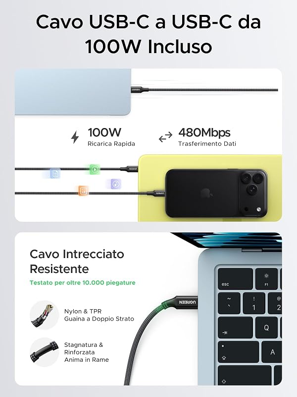 Nexode Air 65W Caricatore USB C con Cable USB C (Grigio)