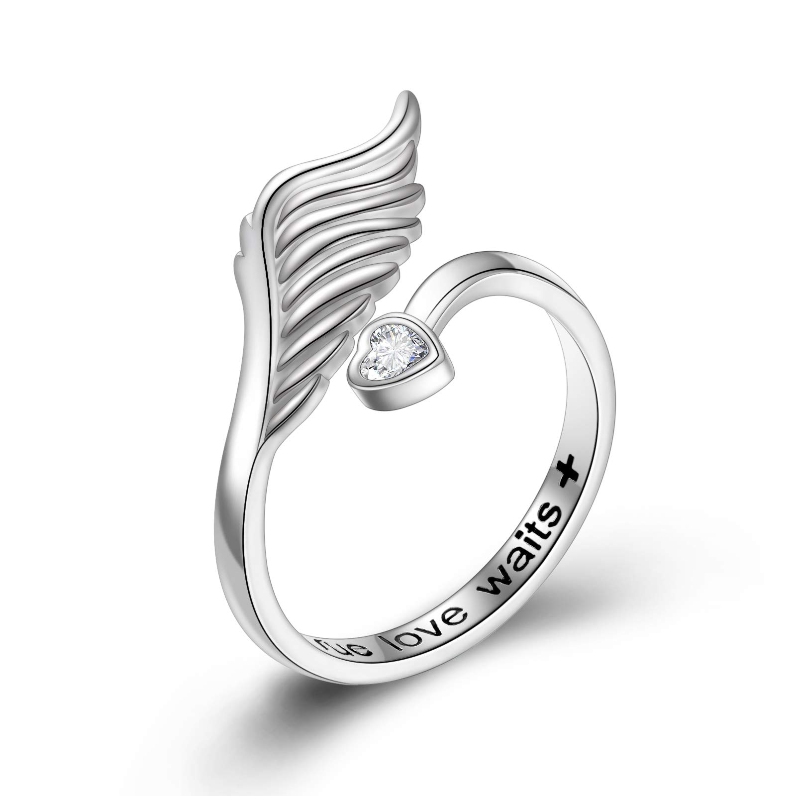 VONALA Angel Wings Rings Purity 925 Sterling Silver True Love Waits Anniversary Birthday Gift for Wife Lovers