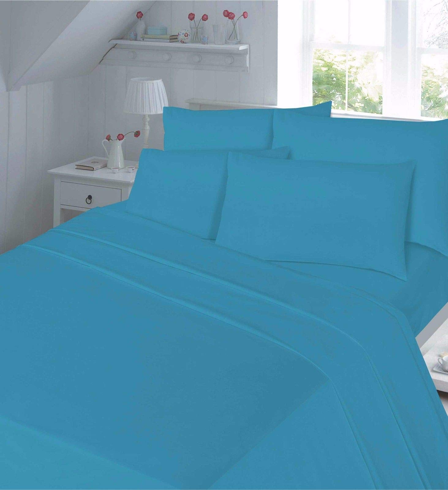 clicktostyle 100% BRUSHED COTTON 4FT SMALL DOUBLE FLANNELETTE EXTRA DEEP 16" FITTED SHEET WARM SOFT BED SHEETS (Teal)