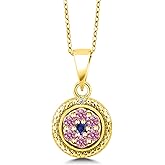 Gem Stone King 18K Yellow Gold Plated Silver Pink Lab Grown Diamond and Blue Created Sapphire Round Pendant Necklace For Women (0.35 Cttw, Gemstone Birthstone, with 18 Inch Chain)