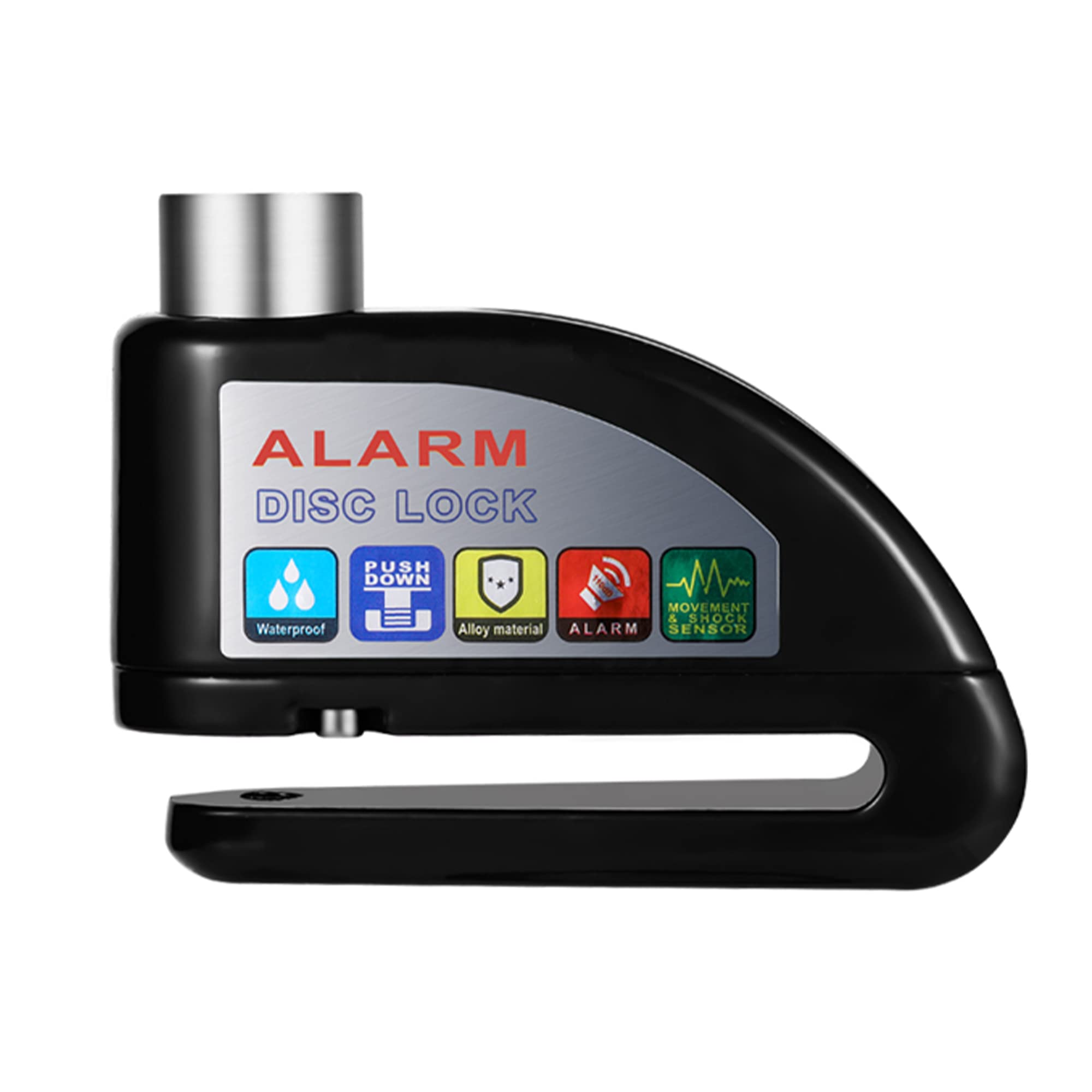 SachsenRAD Disc Clamp Motorcycle Alarm 110 dB, Waterproof Motorcycle Lock Locked by Pressing without Key, Scooter Lock with Integrated Stainless Steel Lock for Motorcycle, Bicycle, Scooter