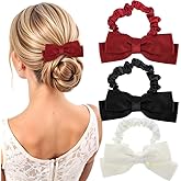 3pcs Bow Scrunchies, Mabor Black Red White Bowknot Hair Ties Ropes Elastic Bands Ponytail Holder Wedding Bachelorette Party Christmas Accessories for Thick Long Hair Women