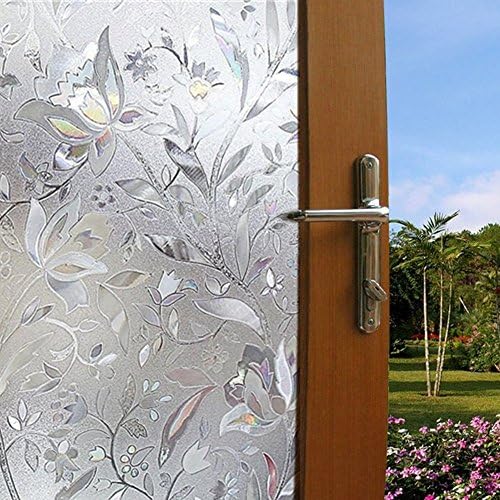 Becry Vinyl Static Cling White Clear Flower Pattern Decorative Stained Home Office Non Adhesive Privacy Window Cling Film17.7-by-78.7 Inches(45 x 200CM)
