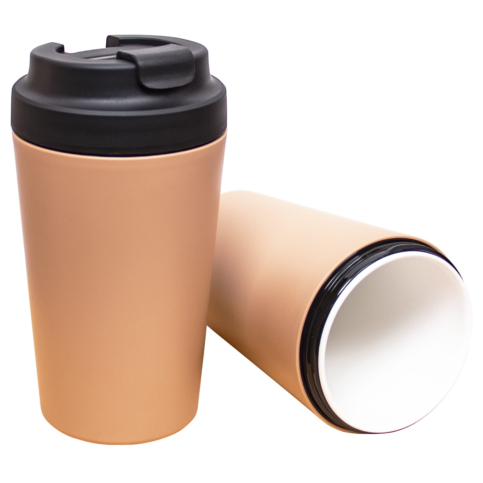 Klaraber Travel Coffee Cup, Ceramic Lined Travel Mug with Leakproof Lid, Insulated & Reusable, Eco-Friendly for Hot & Cold Drinks 350ml (Khaki)