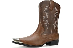 WEOOAR Cowboy Boots for Men Western Men's Boots with Classic Embroidered Slip Resistant Durable Fashionable Retro for Spring Fall