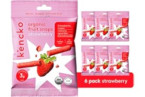 kencko Fruit Snaps Organic Freeze Dried Fruit Snacks - Strawberry - Crispy, Crunchy, 100% Real Fruit Sticks - Healthy, Natural, Vegan, Gluten Free, No Added Sugar - 6 Pack