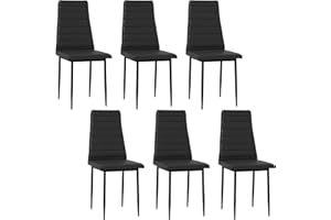 HOMCOM Modern Dining Chairs Set of 6, Upholstered PU Leather Kitchen Chairs with Channel Tufting and Metal Legs for Living Ro