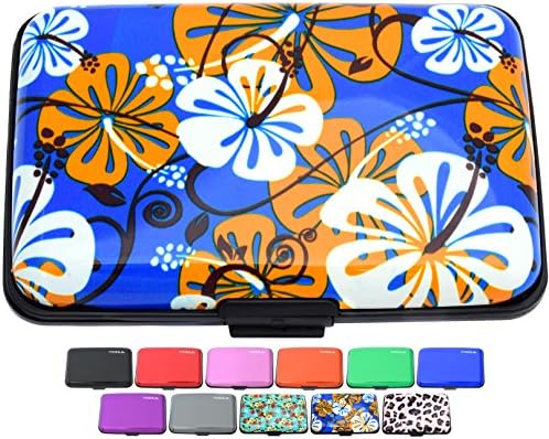 Aluminum RFID Blocking Credit Card Holder for Identity Theft Protection (Hibiscus)