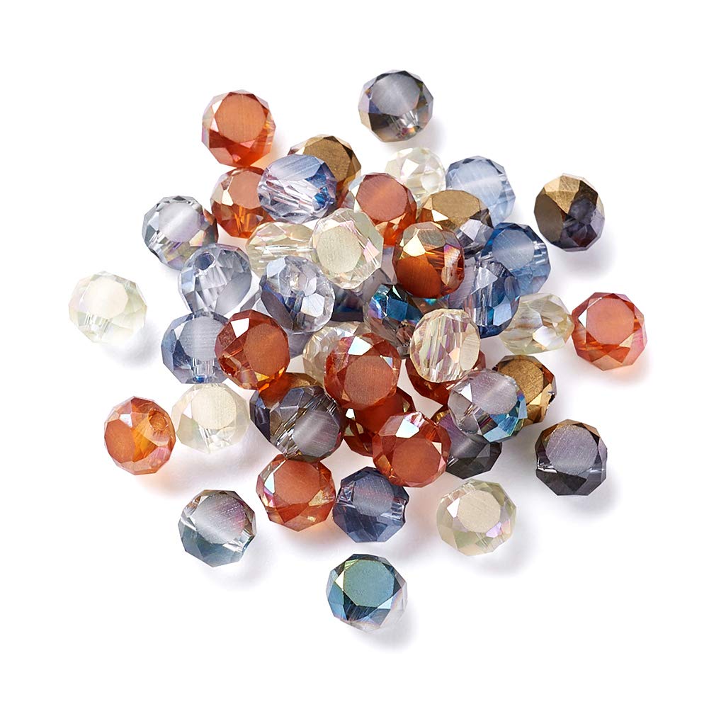 PandaHall 50pcs Crystal Faceted Glass Beads 4mm Flat Round Glass Bicone Beads Mixed Color for Jewelry DIY Craft Making