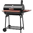Royal Gourmet CC1830V 30 Barrel Charcoal Grill with Wood-Painted Side Front Table, 627 Square Inches Cooking Space, for Outdoor Backyard, Patio and Parties, Black