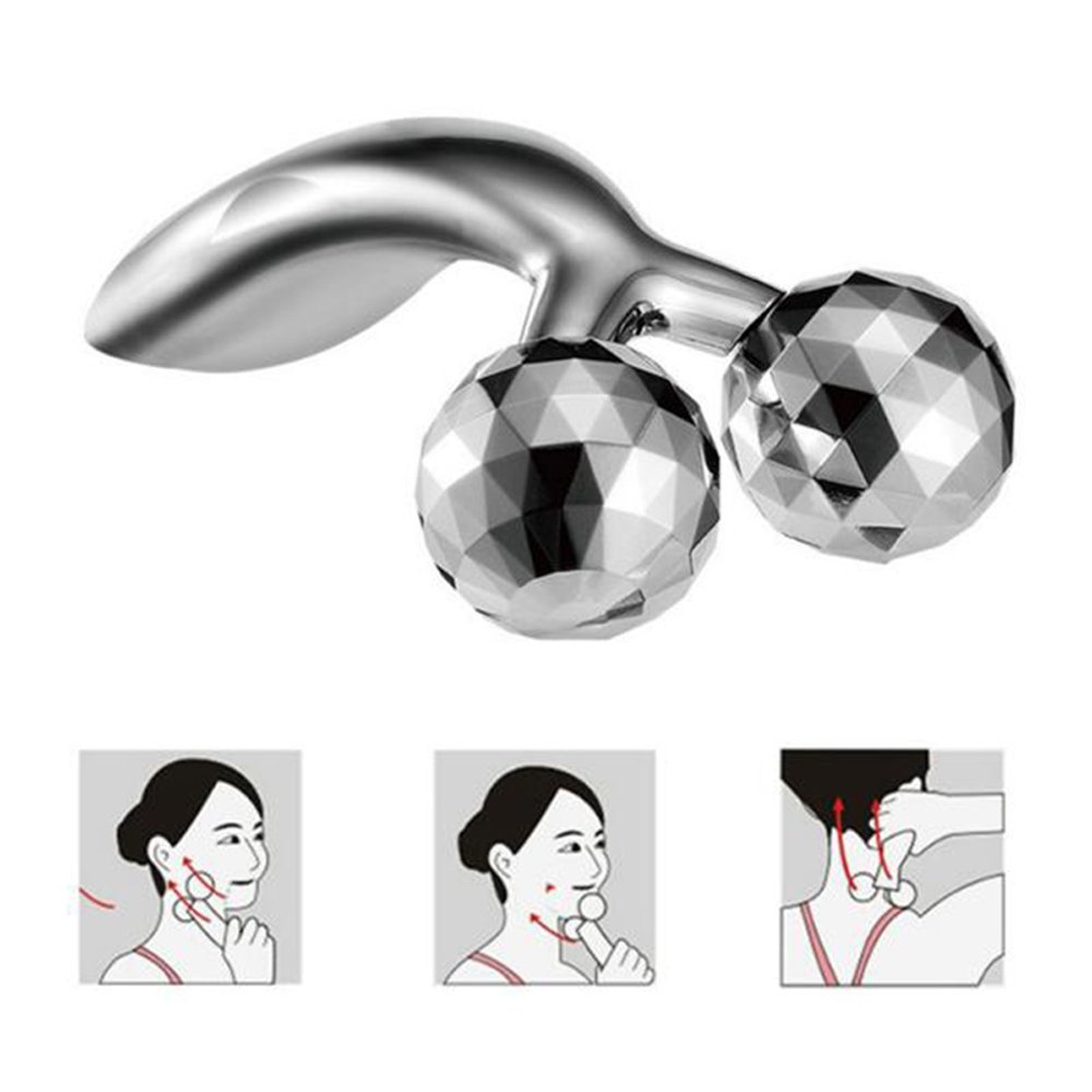 Enshey Face Massager, 3D Roller Massager V Face Massager Ball Y-Shape Face & Body Skin Care Roller Firming Lifting Anti-Aging Slimming Massage Tool Roller (Sliver)