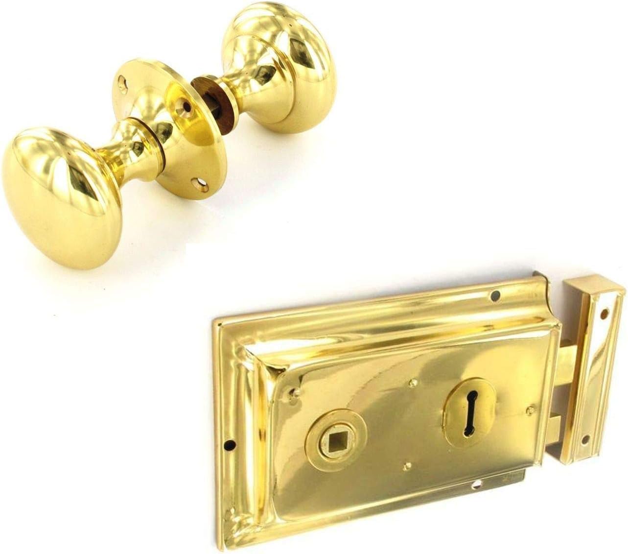 Polished Brass Rim Lock Door Rim Knob Locking Handle Set Amazon.co.uk