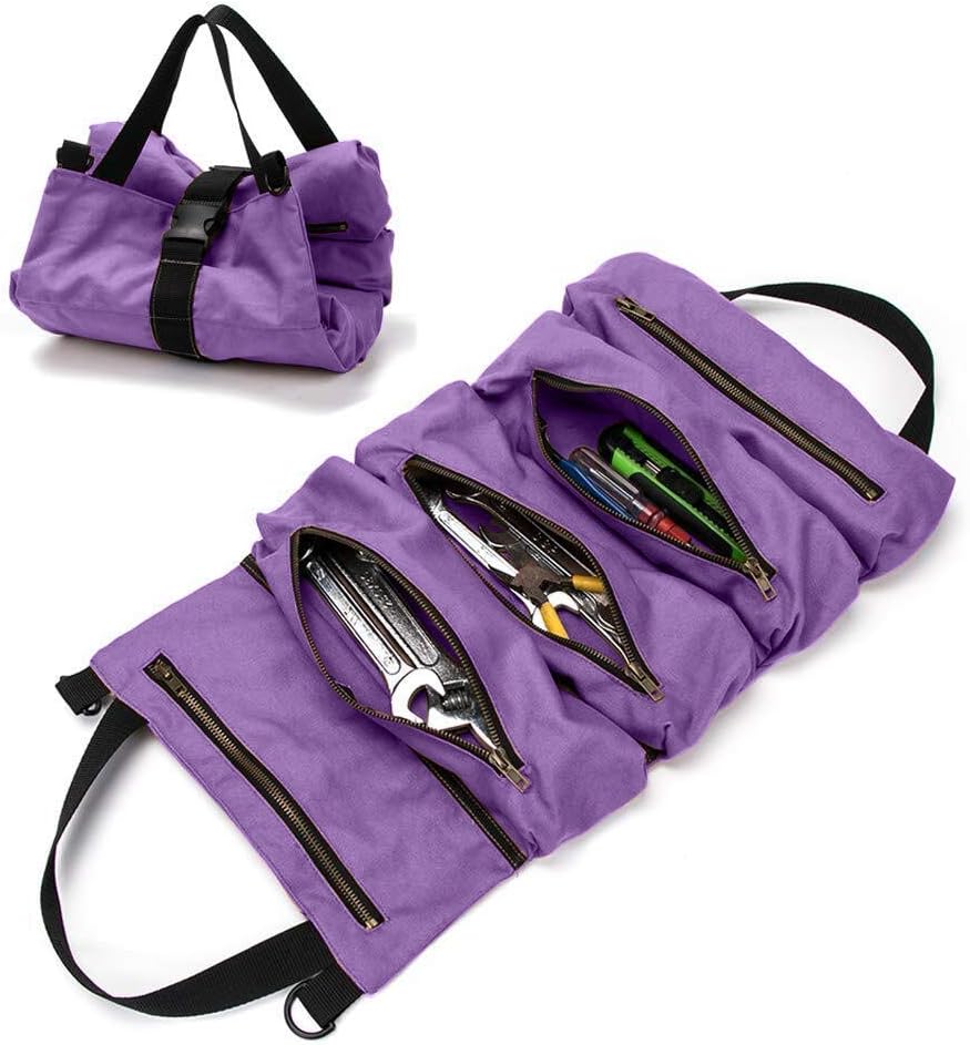 TUXI Tool Roll Pouch, Heavy Duty Wrench Roll with 5 Zipper Pockets