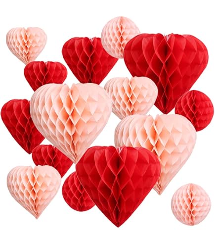 Lot De 10 Boules Papier Nid D'Abeille Cœur - Décoration Anniversaire Mariage Bleu