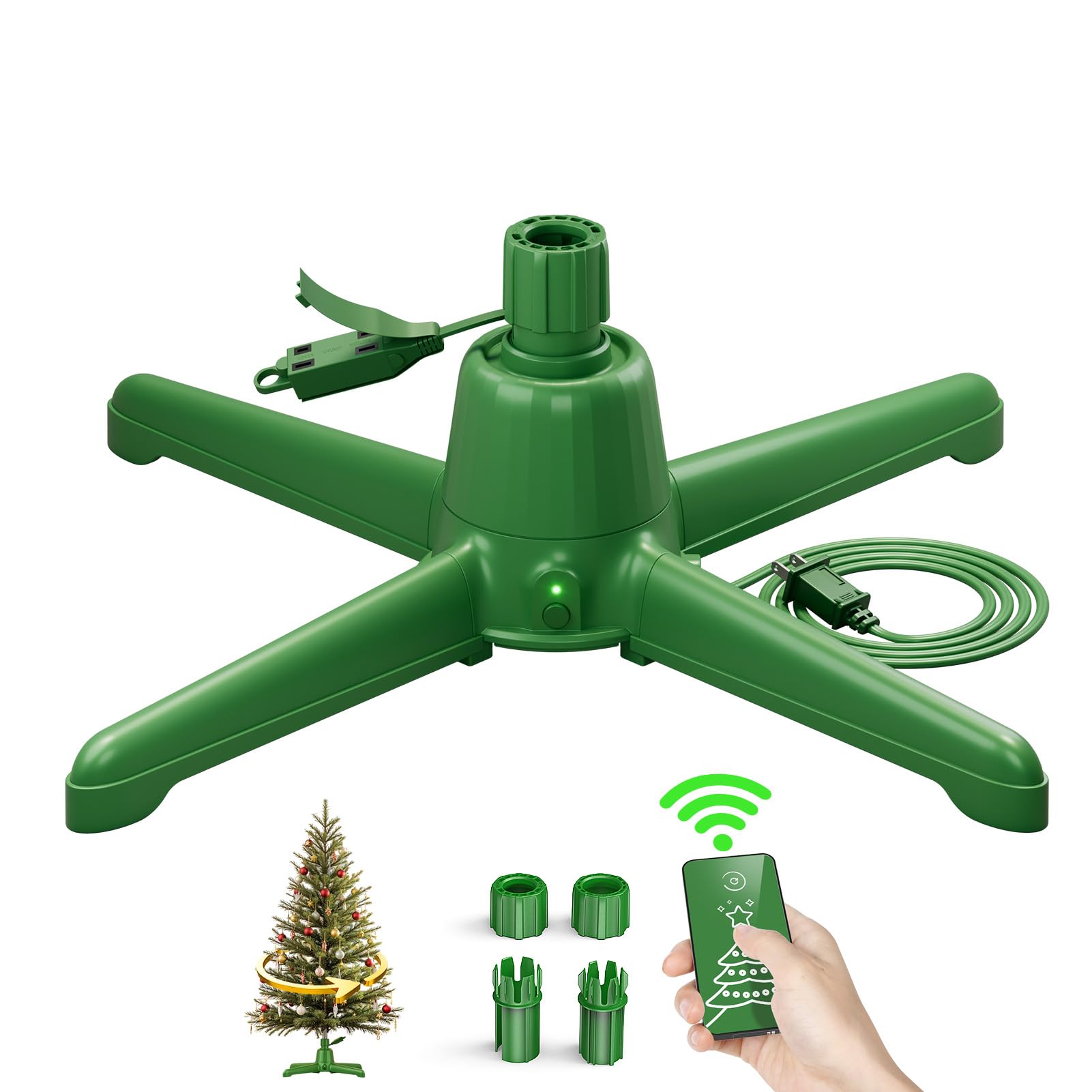 Photo 1 of (2025 Upgrade) Rotating Christmas Tree Stand with Remote Control, Stable 360 Revolving Tree Base Stand, Up to 7.5ft 90lb. Adjustable Christmas Tree Holder for Xmas Tree, Artificial Tree (Green)