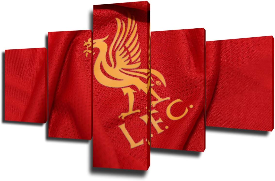 amazon com sports room decorations logo of liverpool football club paintings soccer pictures 5 piece canvas wall art home decor for living room giclee framed gallery wrapped stretched ready to hang 50 wx24 h home sports room decorations logo of liverpool football club paintings soccer pictures 5 piece canvas wall art home decor for living room giclee framed