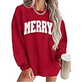 MAXIMGR Merry Christmas Sweatshirts Women Oversized Corduroy Merry Sweatshirt Jolly Sweater Xmas Holiday Pullover Tops