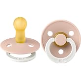 BIBS Pacifiers | Natural Rubber Baby Pacifier | Set of 2 BPA-Free Soothers | Made in Denmark | Blush Glow | Size 0-6 Months