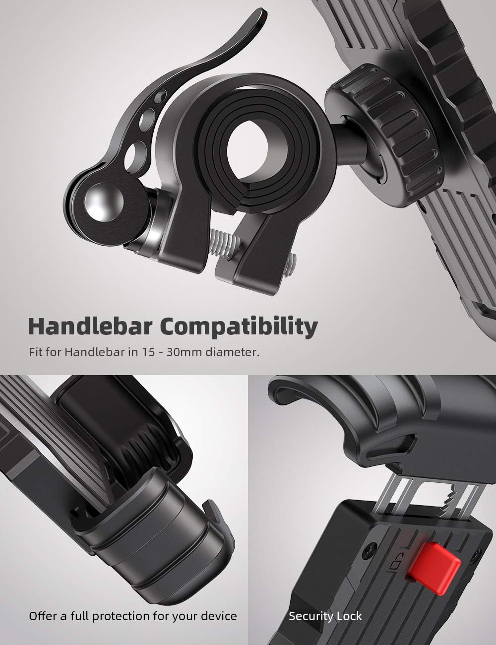 Bike Phone Holder, Motorcycle Phone Mount - Lamicall Motorcycle Handlebar Cell Phone Clamp, Scooter Phone Clip for Phone 11 / Phone 11 Pro Max, S9, S10 and More 4.7" - 6.8" Cellphone: Automotive