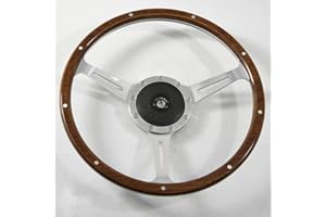 Flashpower 14" Classic Riveted wood grain steering wheel Restoration Custom Hot rod street rod 9 Rivets with Horn Button