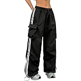 Verdusa Women's Striped Wide Leg Baggy Cargo Pants Drawstring Waist Workout Pants with Pockets