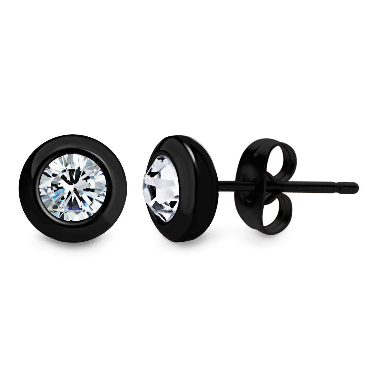 555Jewelry Womens Stainless Steel Round Solitaire Bezel Sparkly Brilliant Cute Assorted Multiple Colors Jewelry Fashion Accessory Stud Earring Set Pair, Black & White Cubic Zirconia — image 1