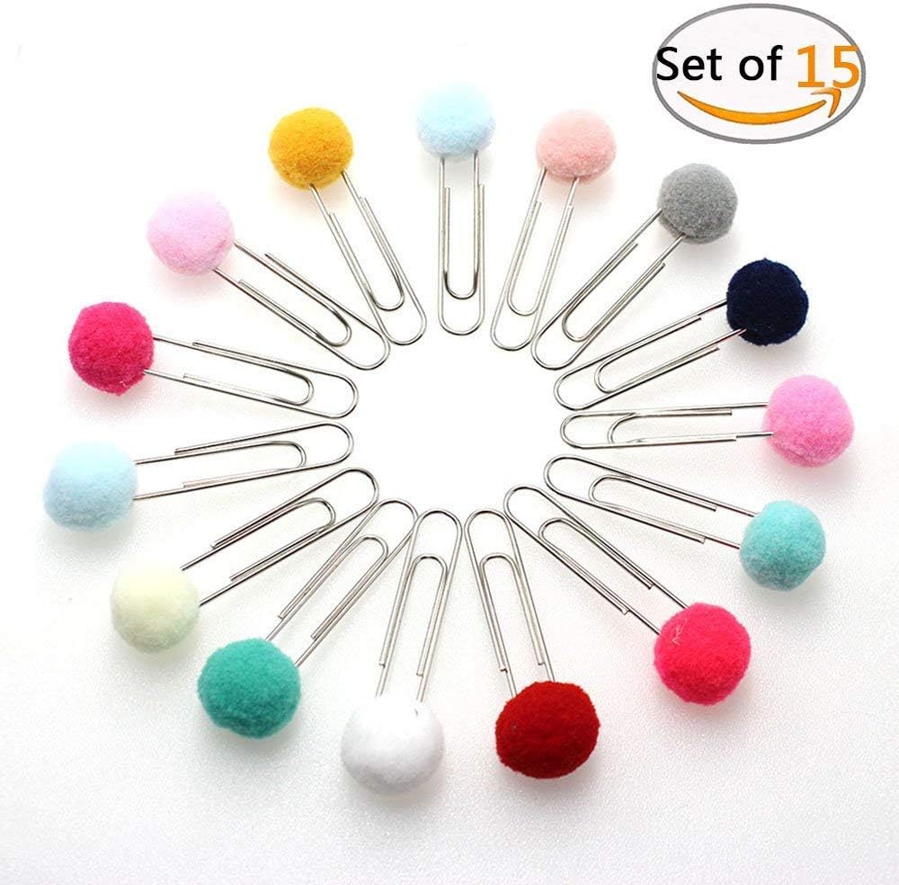 15pcs pom pom Paper Clips, Mix, Choose Your Amount, Push Pins, Decorative, Office Decor, Home Decor, Teacher, Teen, Gift Planner (multicolored5)