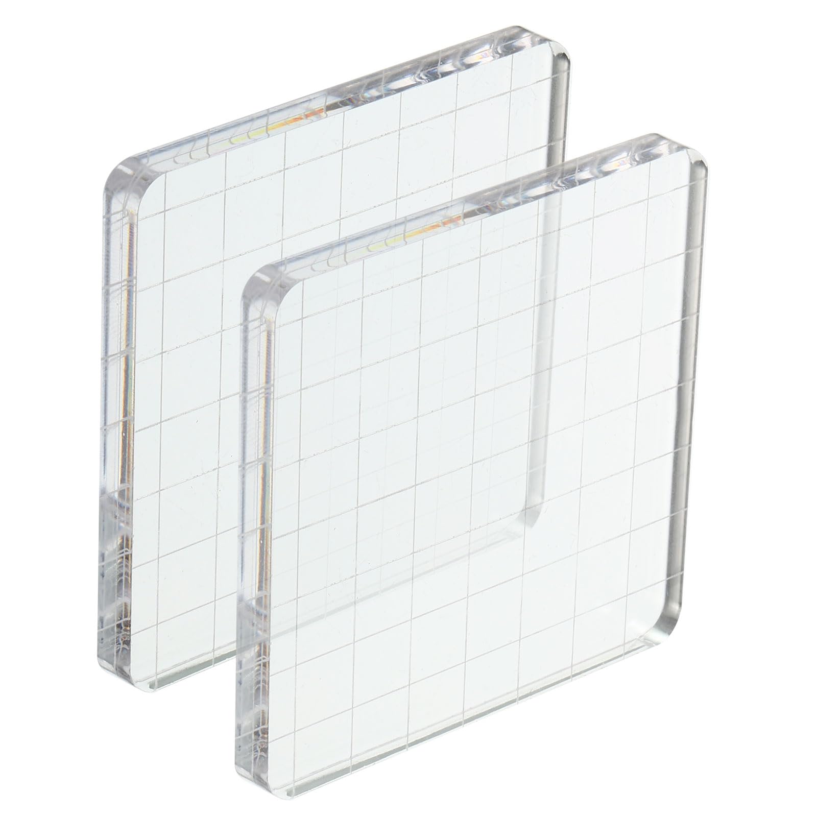 PATIKIL 3" x 3" Acrylic Stamp Block, 2 Pack Clear Stamping Block with Grid Lines Decorative Mounting Blocks Square for Scrapbooking DIY Crafts Card Making