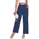 Anydeer Women Pants Loose Wide Leg Trousers Straight Casual Dressy Palazzo Ruffle High Waist Slacks with Pockets