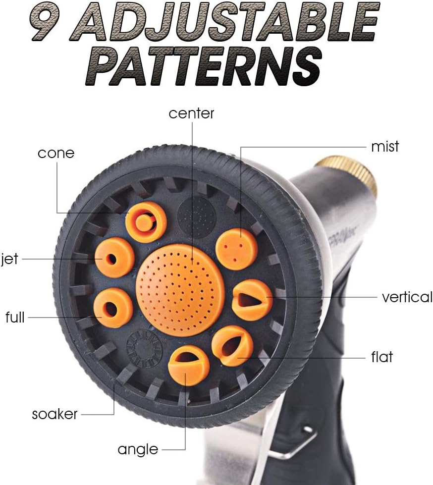 SprayTec Garden Hose Nozzle Sprayer – Heavy Duty Metal Spray Gun w/Pistol Grip Trigger. 9 Adjustable Patterns Best For Hand Watering Plants & Lawn, Car Washing, Patio, Dog & More. Leak Free Guarantee : Garden & Outdoor