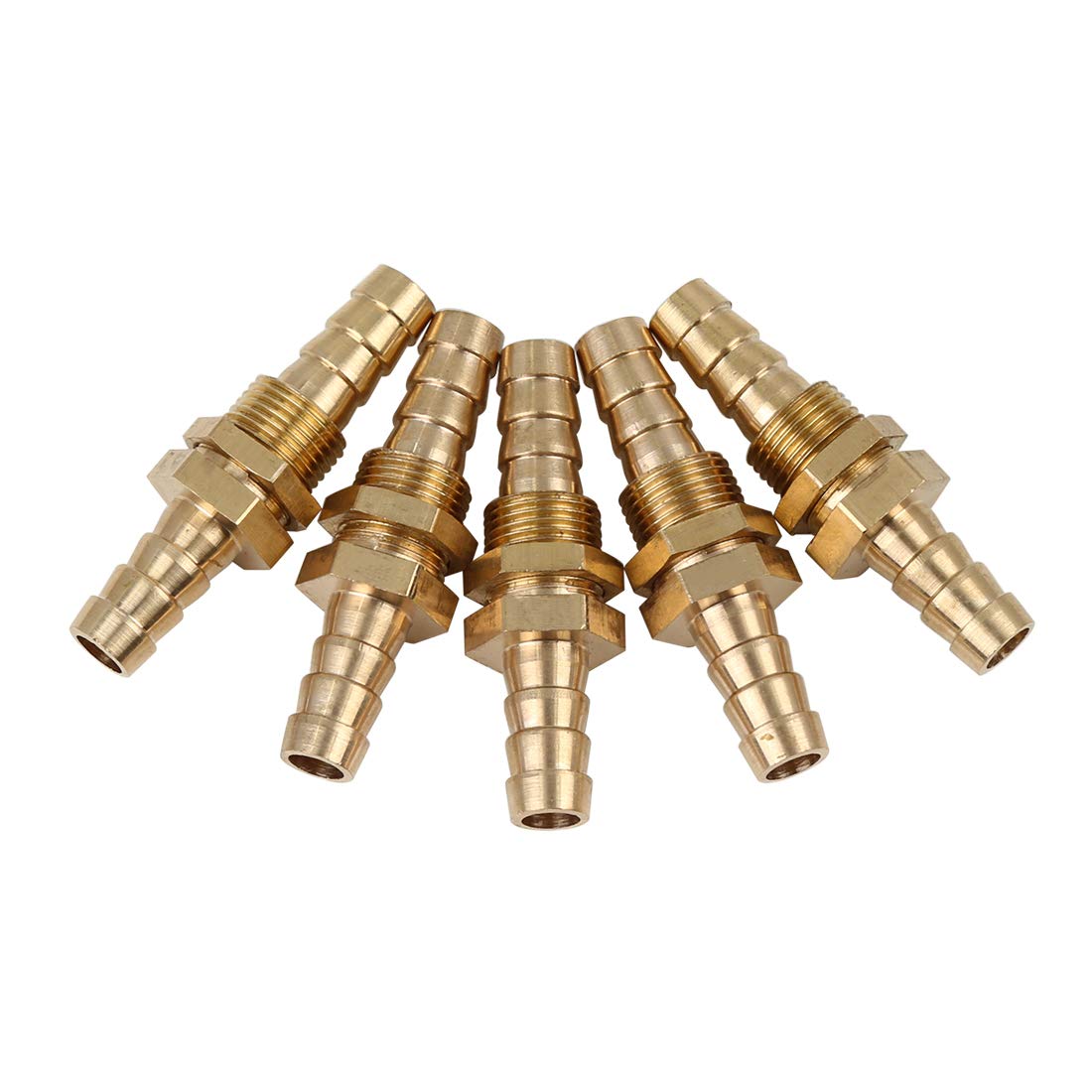 X AUTOHAUX 5 Pcs 8mm Brass Hose Barb Fitting Connector for Air Water Fuel Pipe