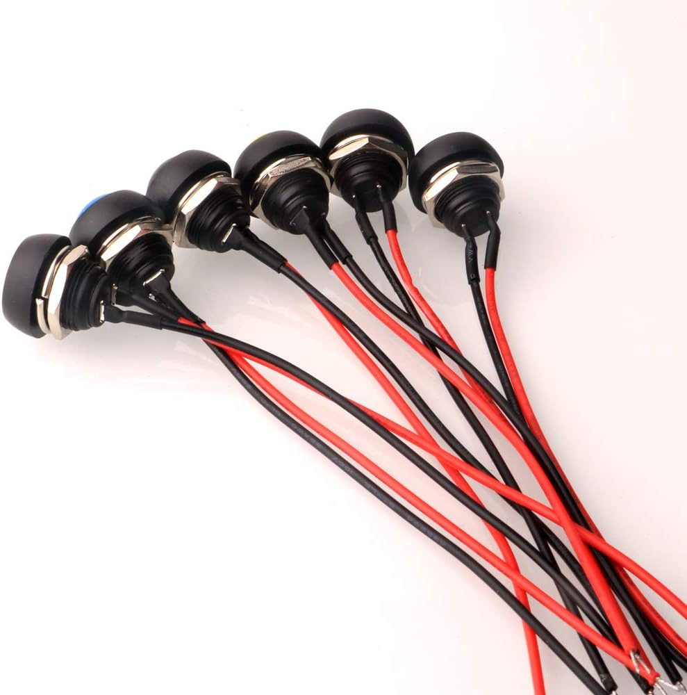 Gebildet 6pcs 12mm 3A/250VAC Prewired Waterproof Momentary Push Button SPST ON/OFF - Image 3