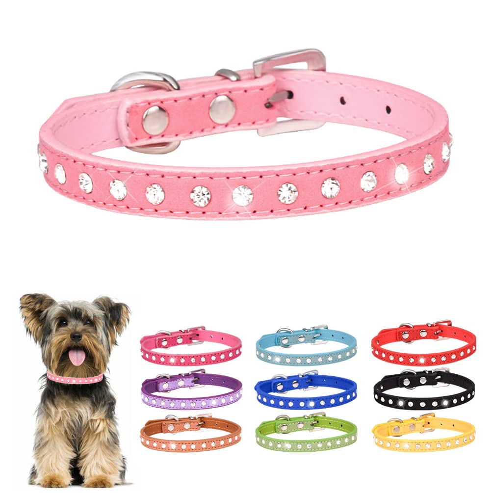 Photo 1 of Rhinestone Dog Collars for Small Dogs Bling Puppy Collar Girl Cute Sparkly Glitter Crystal Diamond Cat Collar for Kittens XXS XS Small Medium Female Pets, Pink S